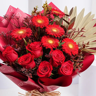 Red Gerbera and Roses Bouquet